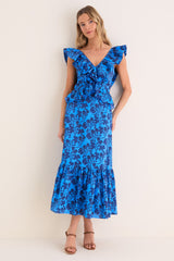 Navy & Cornflower Blue Vines Amelia Maxi Dress