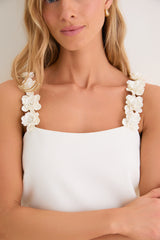 Cream Flower Strap Whitney Mini Dress
