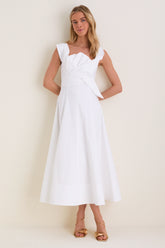 White Cotton Poplin 3D Floral Dress