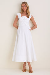 White Cotton Poplin 3D Floral Dress
