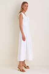 White Cotton Poplin 3D Floral Dress