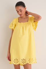 Yellow Floral Eyelet Daisy Mini Dress