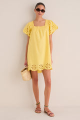 Yellow Floral Eyelet Daisy Mini Dress