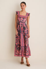 Black Pink Multicolor Sybill Midi Dress