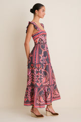 Black Pink Multicolor Sybill Midi Dress