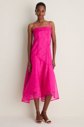 Raspberry Rose Shibori Organza Long Asymmetric Dress