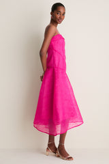Raspberry Rose Shibori Organza Long Asymmetric Dress