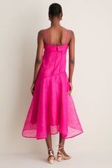 Raspberry Rose Shibori Organza Long Asymmetric Dress