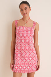 Red Geo Floral Volos Mini Dress