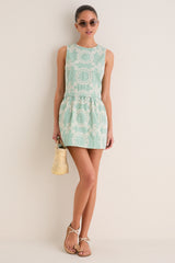 Green Stripe Vintage Embroidery Paige Mini Dress