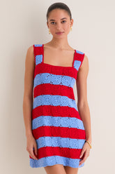 Cornflower Blue & Red Crochet Cooper Mini Dress