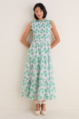 Monarch Green Sleeveless Smocked Maxi Dress