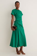 Kelly Green Marabella Draped Midi Dress