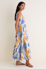 Blue Watercolor Ikat Clodette Maxis Dress