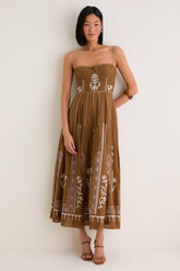 Brown Embroidered Lace Valya Maxis Dress