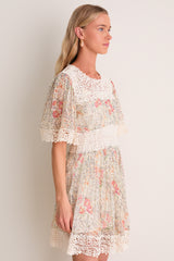 Cream Luisa Print Short Sleeve Mini Dress