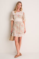 Cream Luisa Print Short Sleeve Mini Dress