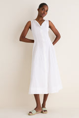 White Cotton Boat Neck Dress