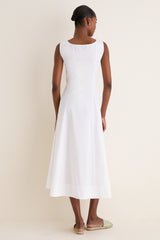 White Cotton Boat Neck Dress