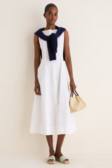 White Cotton Boat Neck Dress