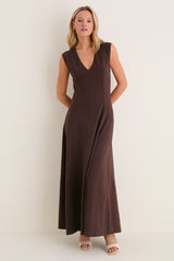 Espresso Cotton Jersey Agnes V-neck Dress
