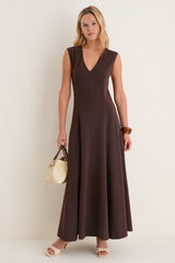 Espresso Cotton Jersey Agnes V-neck Dress