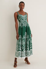 Miranda Dark Green Belt Buckles Maxi Dress