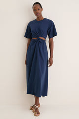 Dark Blue Short Sleeve Midi Dress