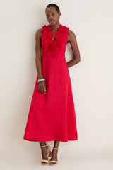 Red Sleeveless Midi Dress