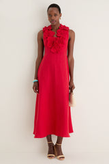 Red Sleeveless Midi Dress