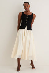 Black and Ivory Square Neck Vest Midi Dress