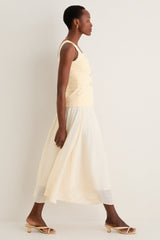 Yellow and Ivory Square Neck Vest Midi Dress