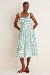 Green Multi Embroidered Detail Midi Dress