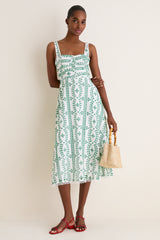 Green Multi Embroidered Detail Midi Dress