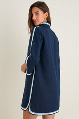Navy Cotton Linen Contrast Trim Sabine Tunic Dress