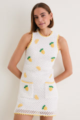 Bright White Lemon Crochet Wynn Mini Dress