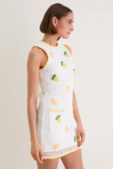 Bright White Lemon Crochet Wynn Mini Dress