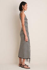 Black and White Stripe Sabine Fringe Knit Dress