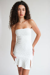 Strapless Split Hem Lace Mini Dress
