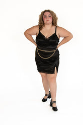 Extended Sizes Black Slip Mini Dress