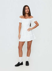 Zoela Off Shoulder Ruffle Mini Dress White