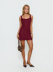 Steffi Frill Lace Mini Dress Burgundy
