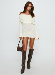 Chanellie Long Sleeve Knit Mini Dress Cream