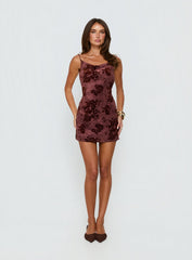 Emmalee Low Back Mini Dress Burgundy Burnout