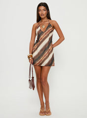 Esmira Halter Mini Dress Brown Stripe