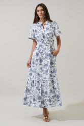 Elara Toile Smocked Waist Maxi Dress