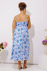Tranquil Time Floral Midi Dress in Ocean Blue Curves