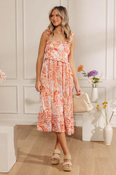 Sunset Splendor Paisley Tiered Satin Midi Dress