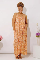 Sandy Shore Paisley Maxi Dress In Orange Curves