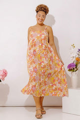 Tranquil Time Floral Midi Dress in Golden Honey Curves